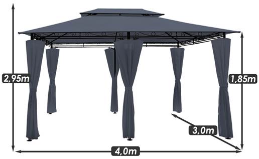 Casaria Pavilion 3x4m, metal, vandafvisende, antracit
