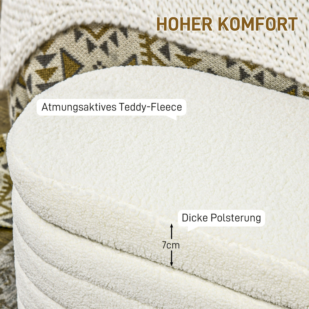 Sengebænk, opbevaringsplads, teddy fleece, 116x41x40,5cm, cremehvid