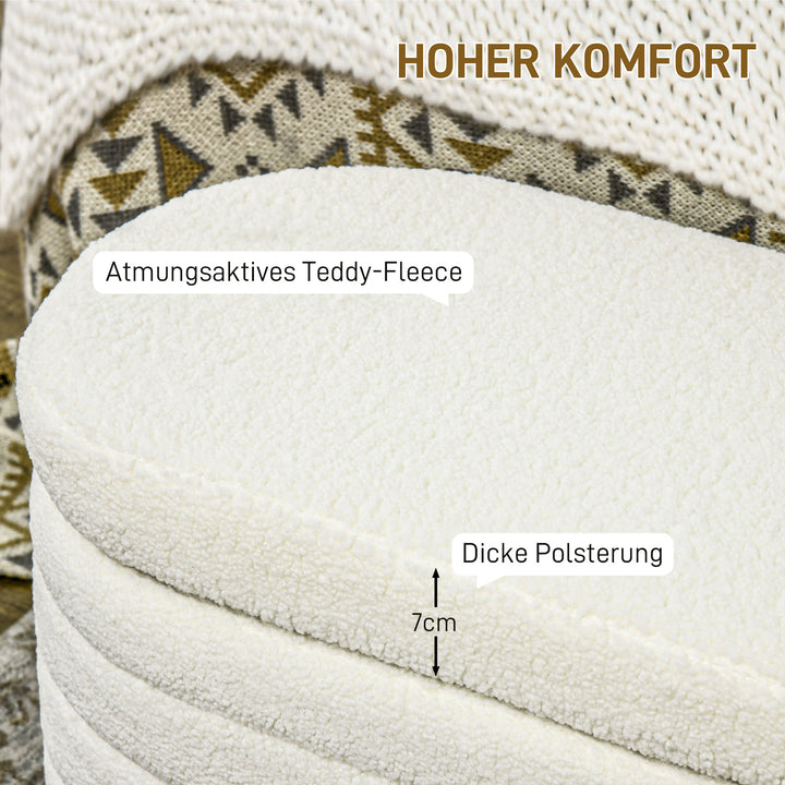 Sengebænk, opbevaringsplads, teddy fleece, 116x41x40,5cm, cremehvid