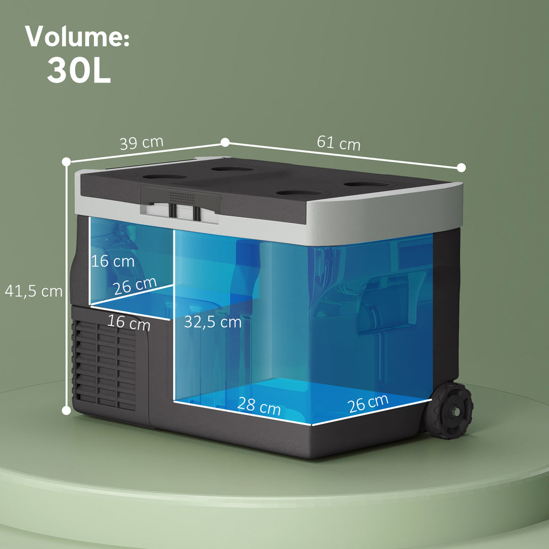 30 liters kompressorkøleboks, elektrisk køleboks med LED, ECO-tilstand, tilslutning, kølefunktion, sort