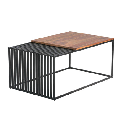Designer stuebord / sofabord i industrielt, japandi stil, massivt træ og metal, håndlavet, 90x55x40 cm