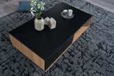 Sofabord med skuffer, naturfarvet eg og sort, japandi-look, 110x60x38 cm
