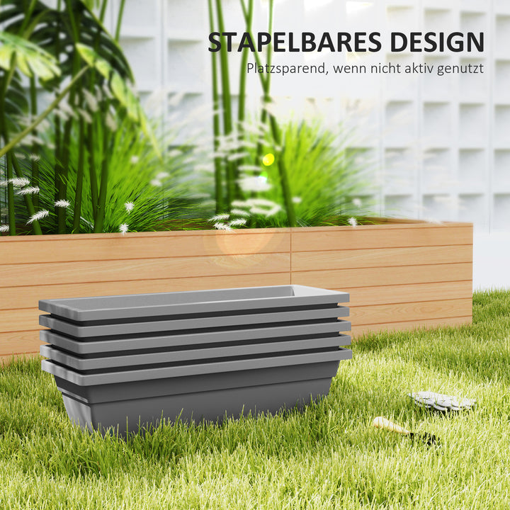 Sæt med 5 plastik urtepotter til terrasse, have, balkon, 59 x 21 x 16 cm, grå