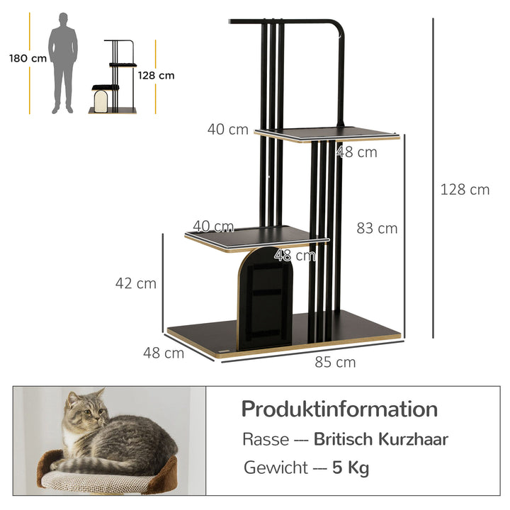Kradsetræ, industridesign, 2 platforme, 2 puder, kradsevæg, stålramme, sort, 85 x 48 x 128 cm