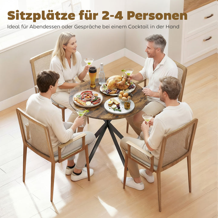 Rundt køkkenbord, 80 cm, kompakt bordplade, spånplade, metal, rustik brun