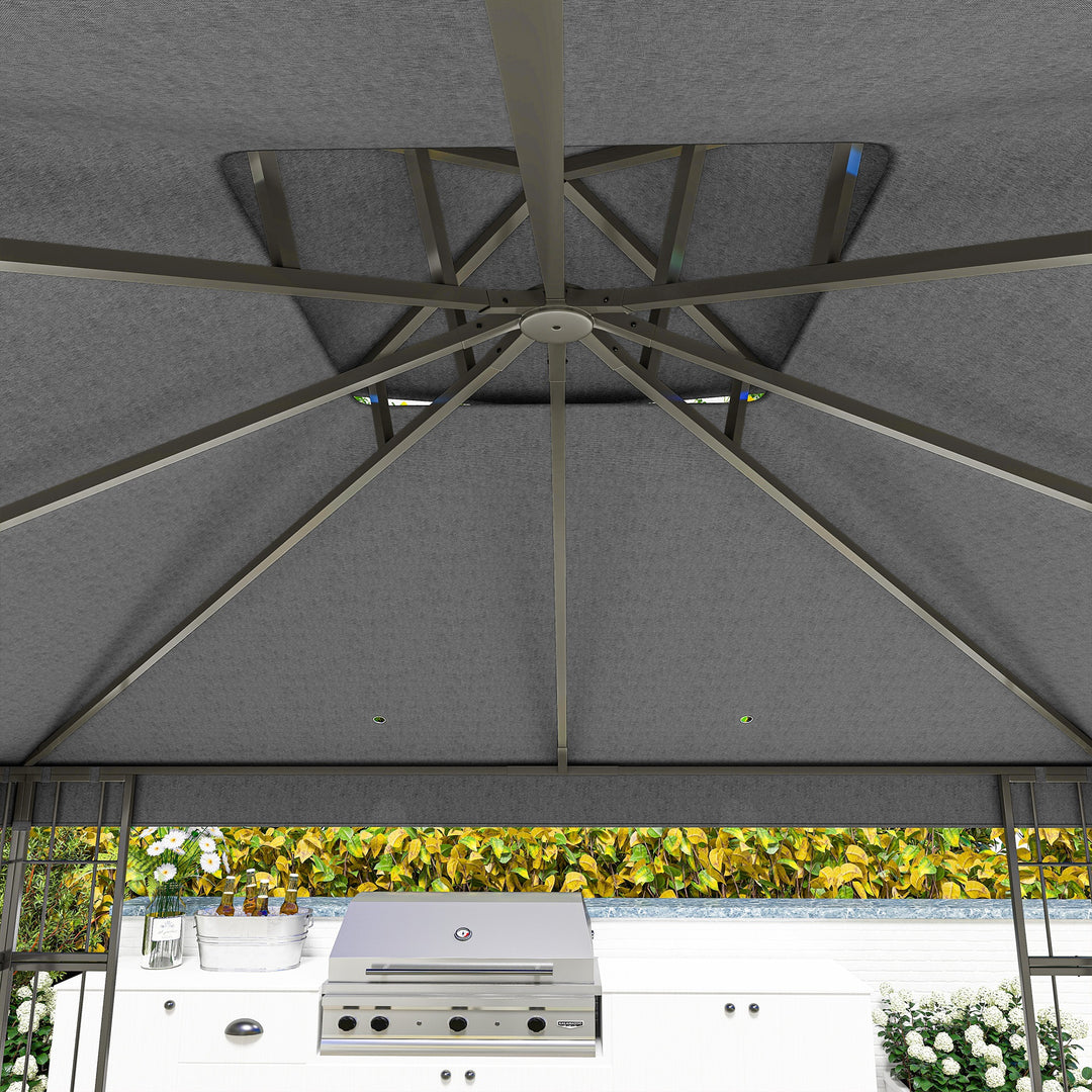 3 X 3 m havepavillon, 2-lags tagdesign, uv30+ beskyttelse, uv-resistent, solskærm, metalramme, mørkegrå