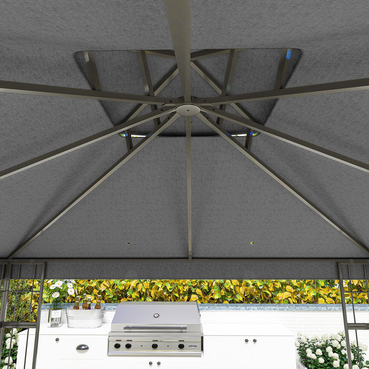 3 X 3 m havepavillon, 2-lags tagdesign, uv30+ beskyttelse, uv-resistent, solskærm, metalramme, mørkegrå