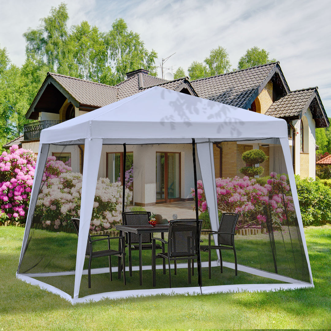 Havepavillon, lysthus, partytelt, vejrbestandigt telt med myggenet, metal + polyester, grå, 3 x 3 m