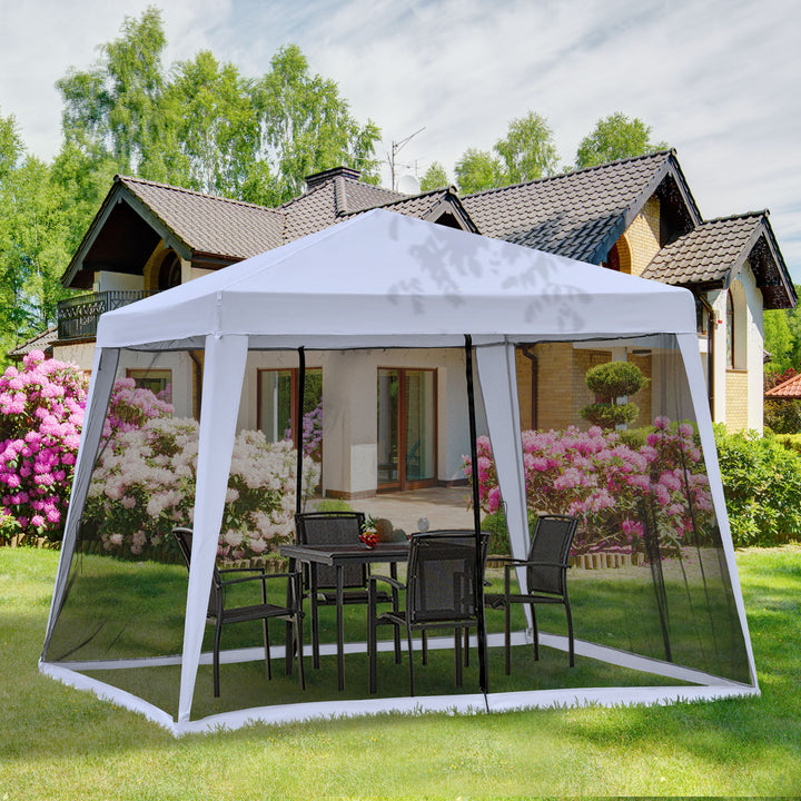 Havepavillon, lysthus, partytelt, vejrbestandigt telt med myggenet, metal + polyester, grå, 3 x 3 m