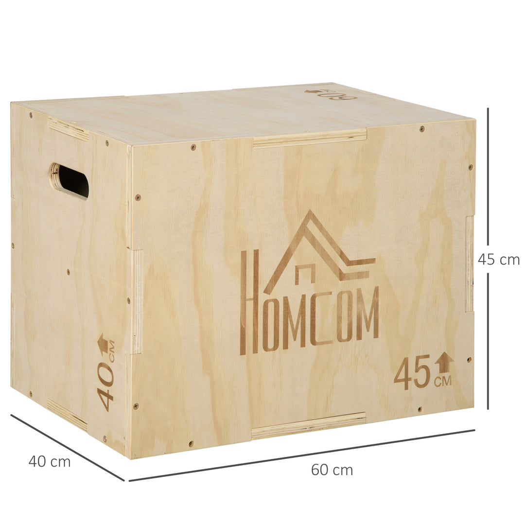 Plyo Box, træhoppekasse, plyometrisk platform med håndtag til hjemmebrug, 45 x 40 x 60 cm, naturtræ