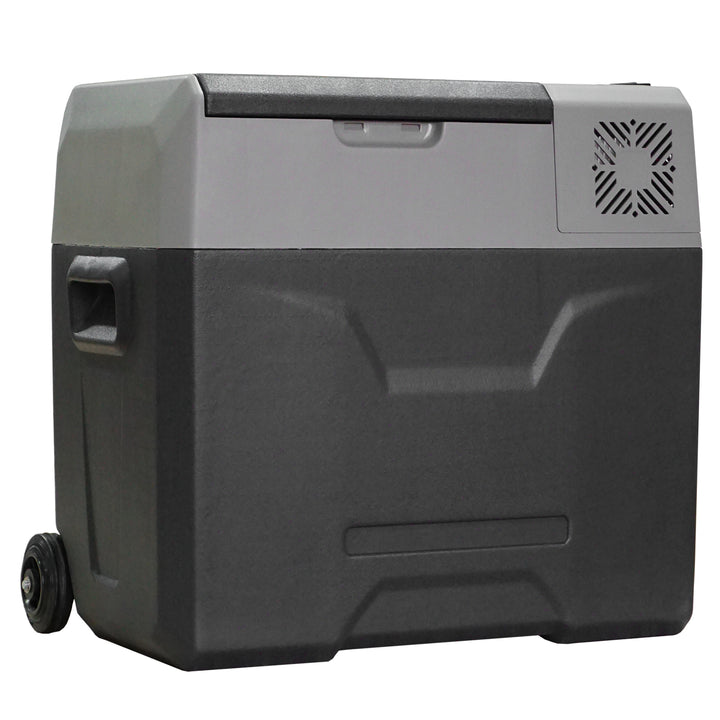 Bilkøleskab, køleboks, 50L, ned til -20°C, touchskærm, 2 hjul, teleskophåndtag, 58,6 x 37,8 x 54,5 cm, grå