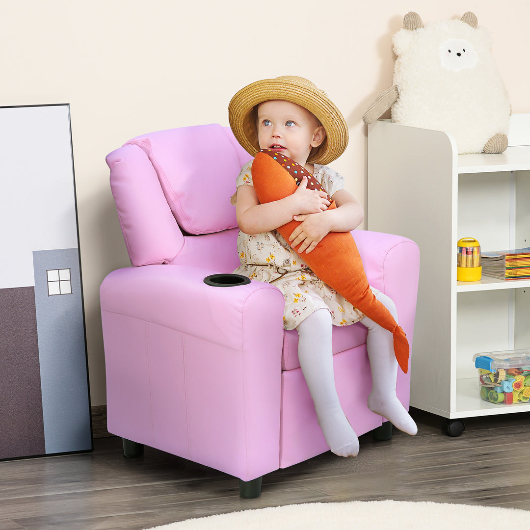 Børnesofa, børnelænestol med fodstøtte, armlæn, kopholdere, justerbar ryglæn, chaiselong, børnesofa, lænestol, børnesofa til 3-6-årige drenge og piger, pink