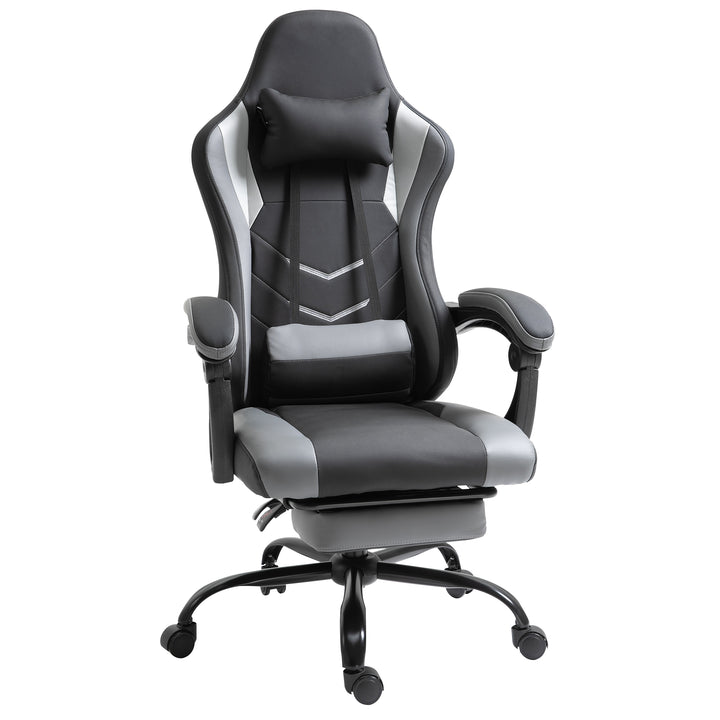 Ergonomisk gamingstol, kontorstol, skrivebordsstol, drejestol, højdejusterbar, justerbar lændehynde med fodstøtte, sort, 62 x 52 x 128 cm
