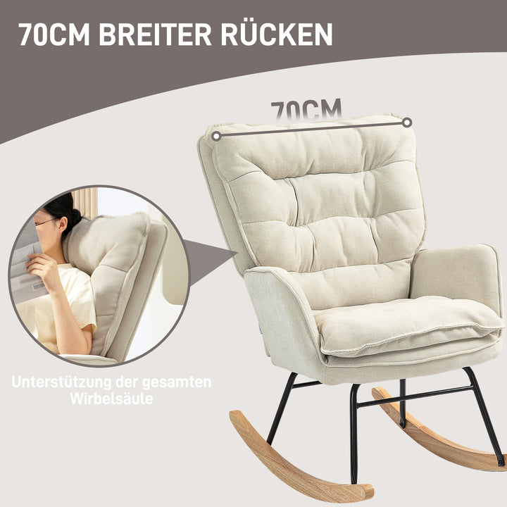 Gyngestol, bredt sæde, høj ryg, bøgetræsstel, op til 120 kg, beige