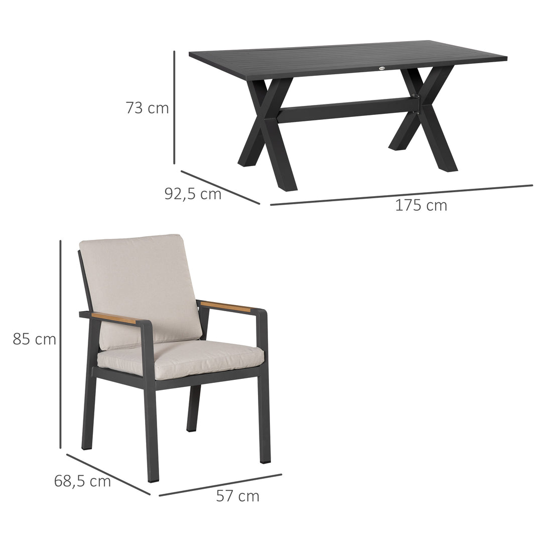 Havemøbelsæt til 6 personer, 6 stole, 1 bord, vejrbestandig, 175 cm x 92 cm x 73 cm, sort + grå