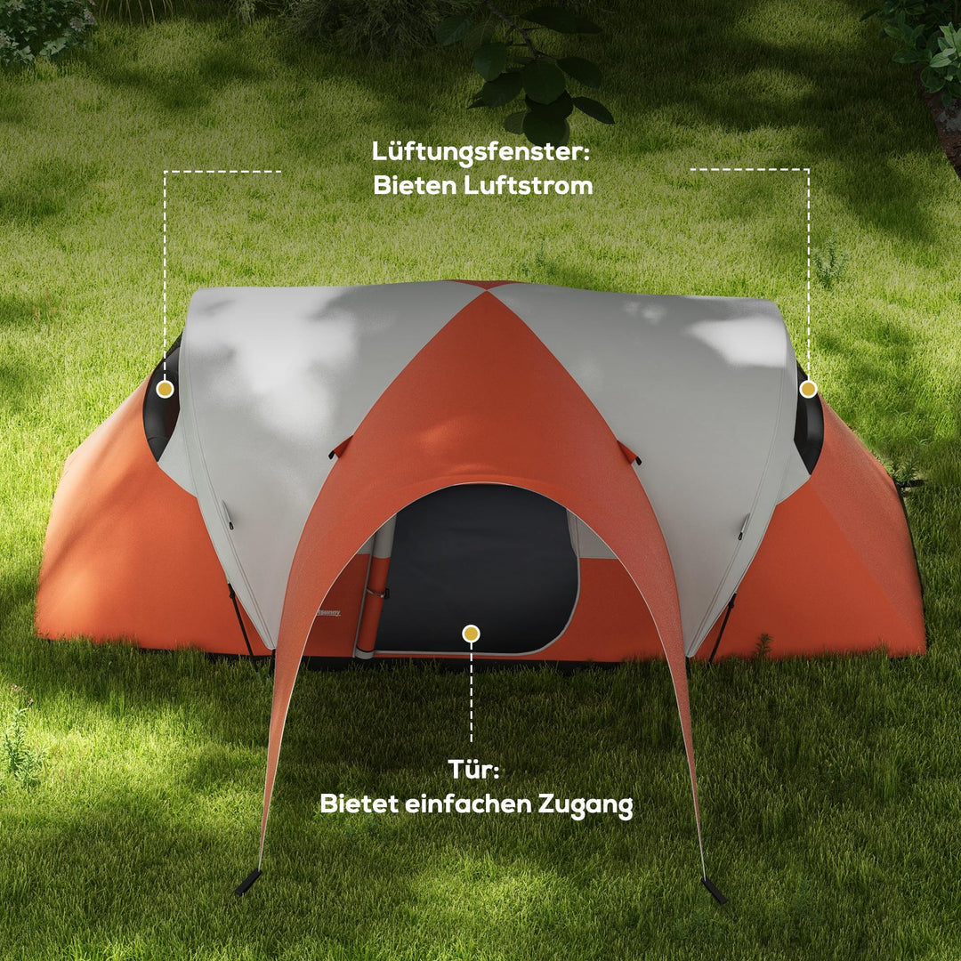 Campingtelt til 5-6 personer, familietelt, vandtæt, med markise, 550 x 300 x 198 cm, orange