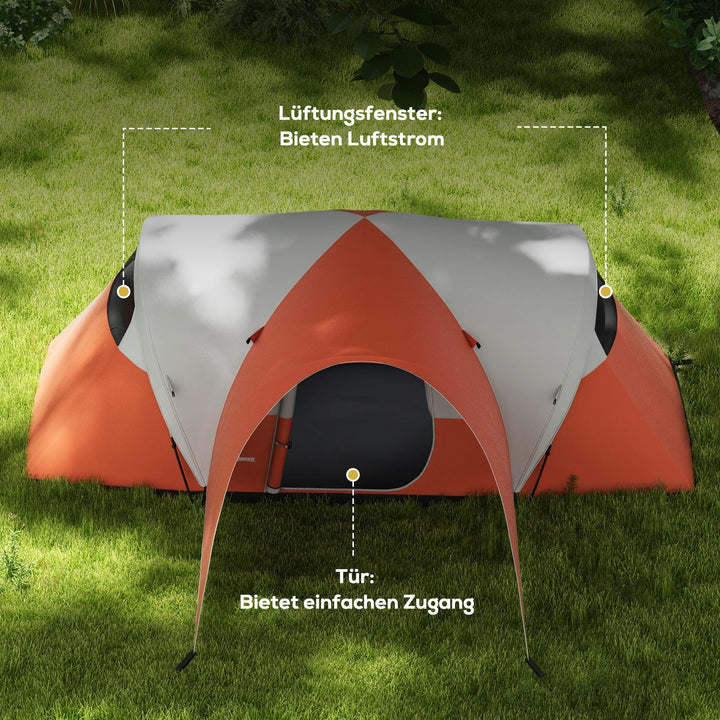Campingtelt til 5-6 personer, familietelt, vandtæt, med markise, 550 x 300 x 198 cm, orange