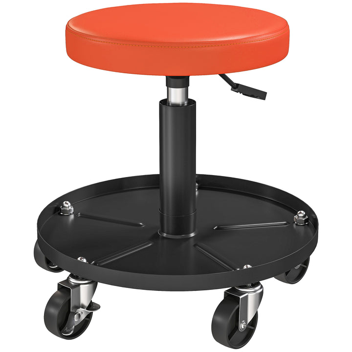 Værkstedsskammel med hjul, højdejusterbar 38-50 cm, maksimal belastning 135 kg, orange