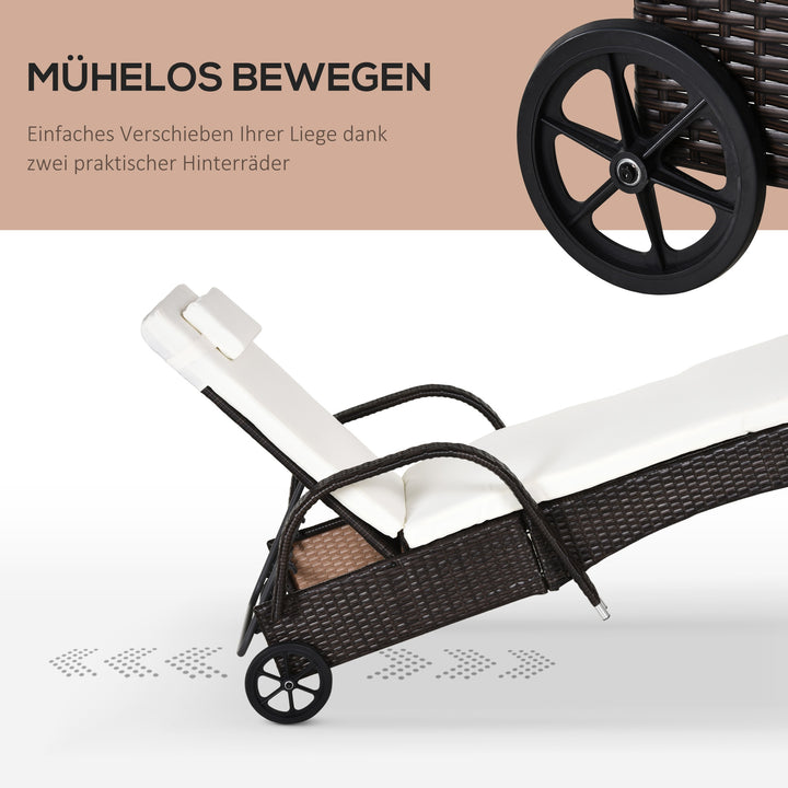 Havestol med hynde, justerbar ryglæn, metalstel, polyrattan, brun+creme, 200 x 73 x 103 cm
