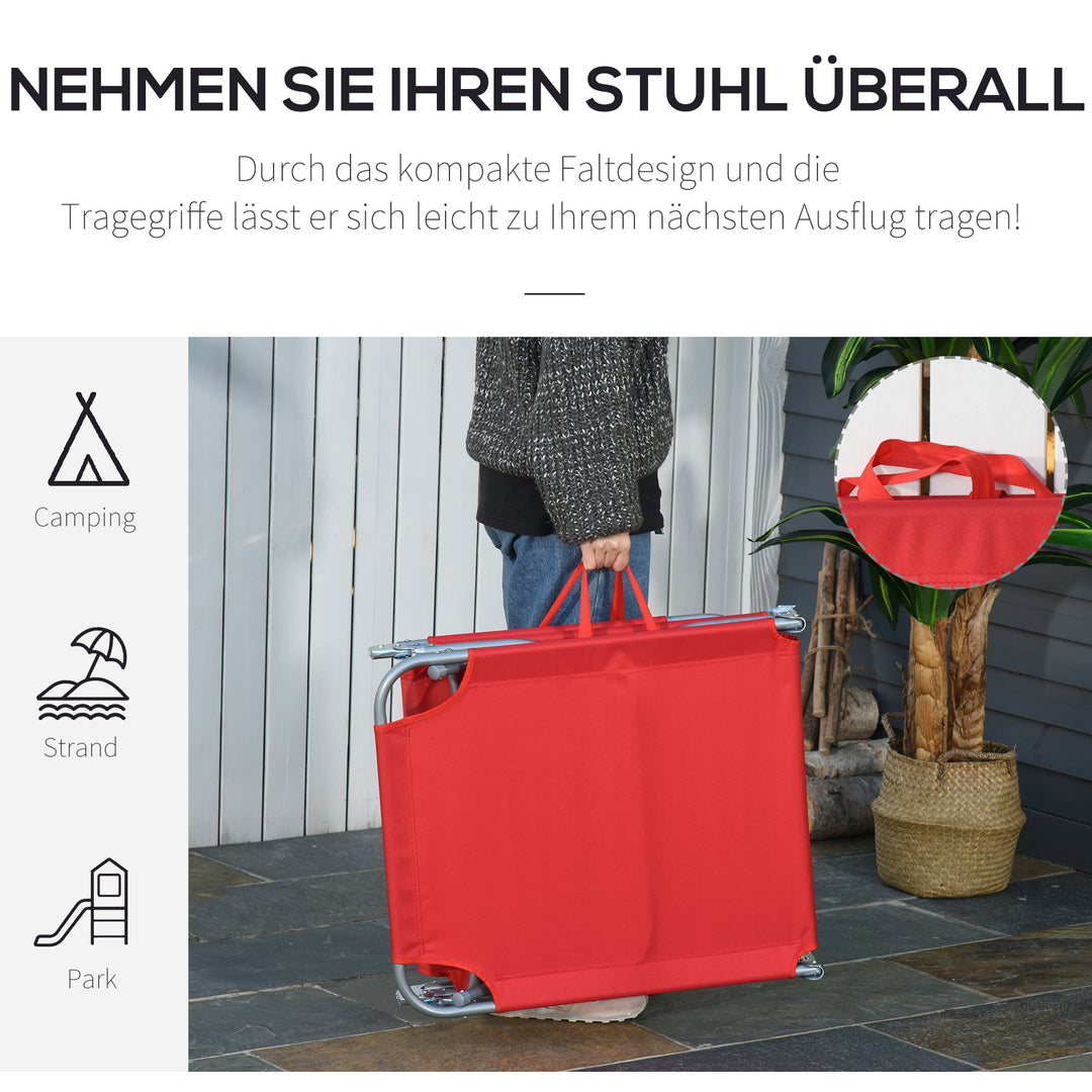 Solseng, foldbar, justerbar ryglæn, rustfri metalramme, 187 x 55 x 24 cm, rød