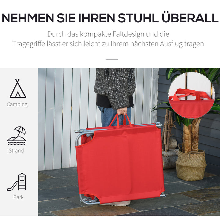 Solseng, foldbar, justerbar ryglæn, rustfri metalramme, 187 x 55 x 24 cm, rød