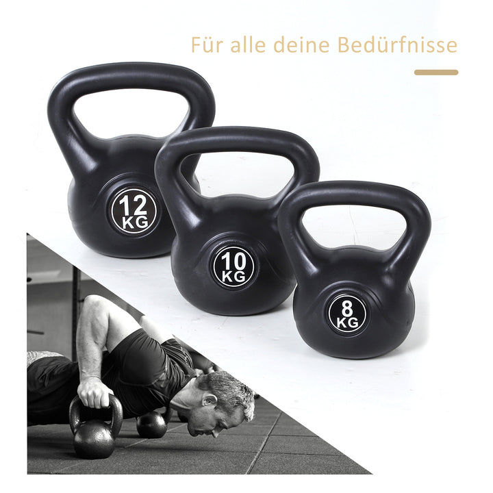 Kettlebell, 8 kg vægtstang fyldt med sand, til begyndere, sort