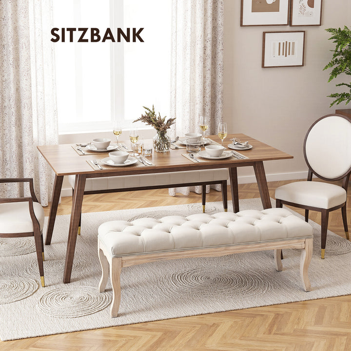 Polstret bænk, sæde, kommode, skobænk, klaverbænk, vintage sengebænk, soveværelse, stue, entre, gummitræ, hør, beige 110 x 40 x 48 cm