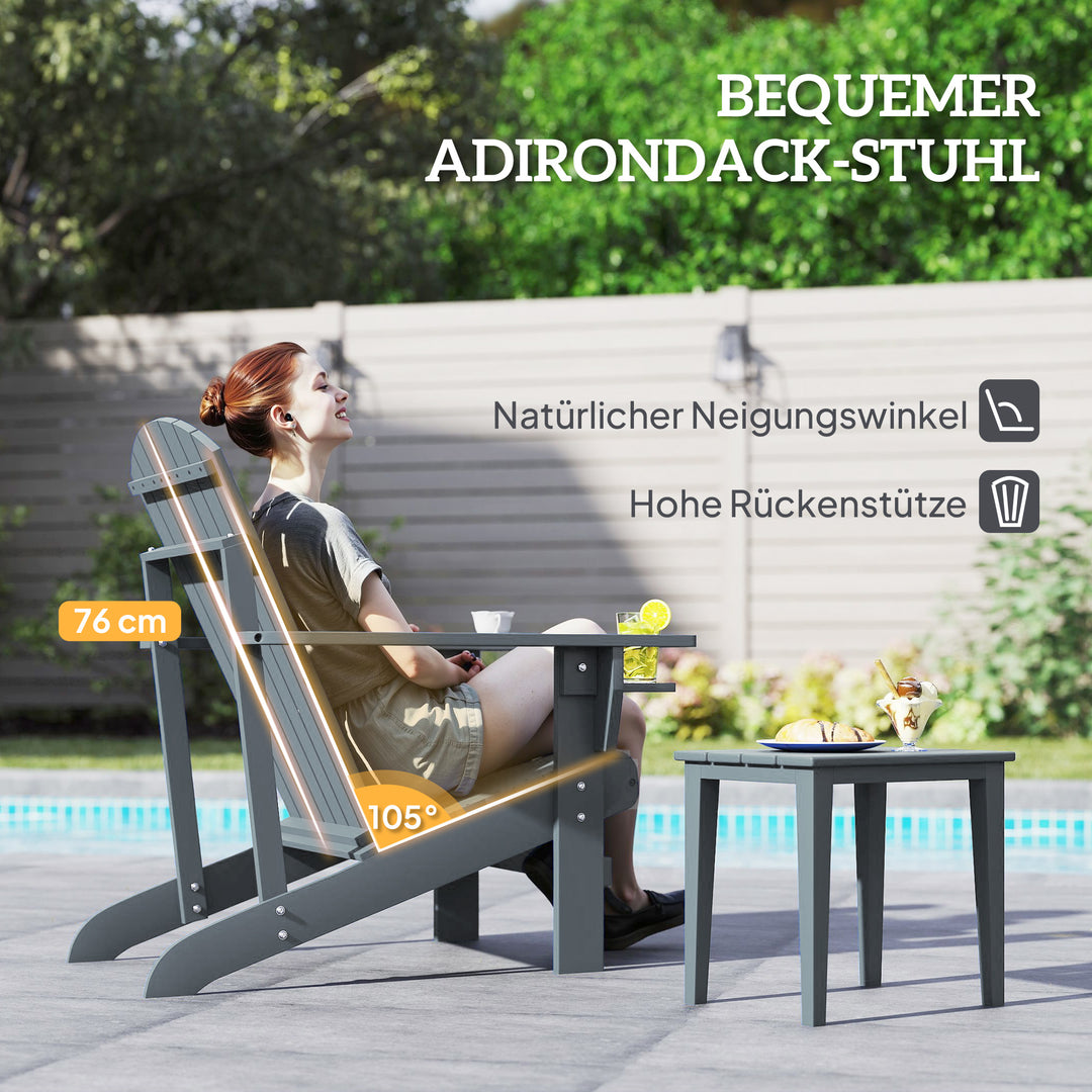 Adirondack havestol med kopholder, haveliggestol, balkonstol, massivt træ, mørkegrå, 95 x 72 x 93 cm