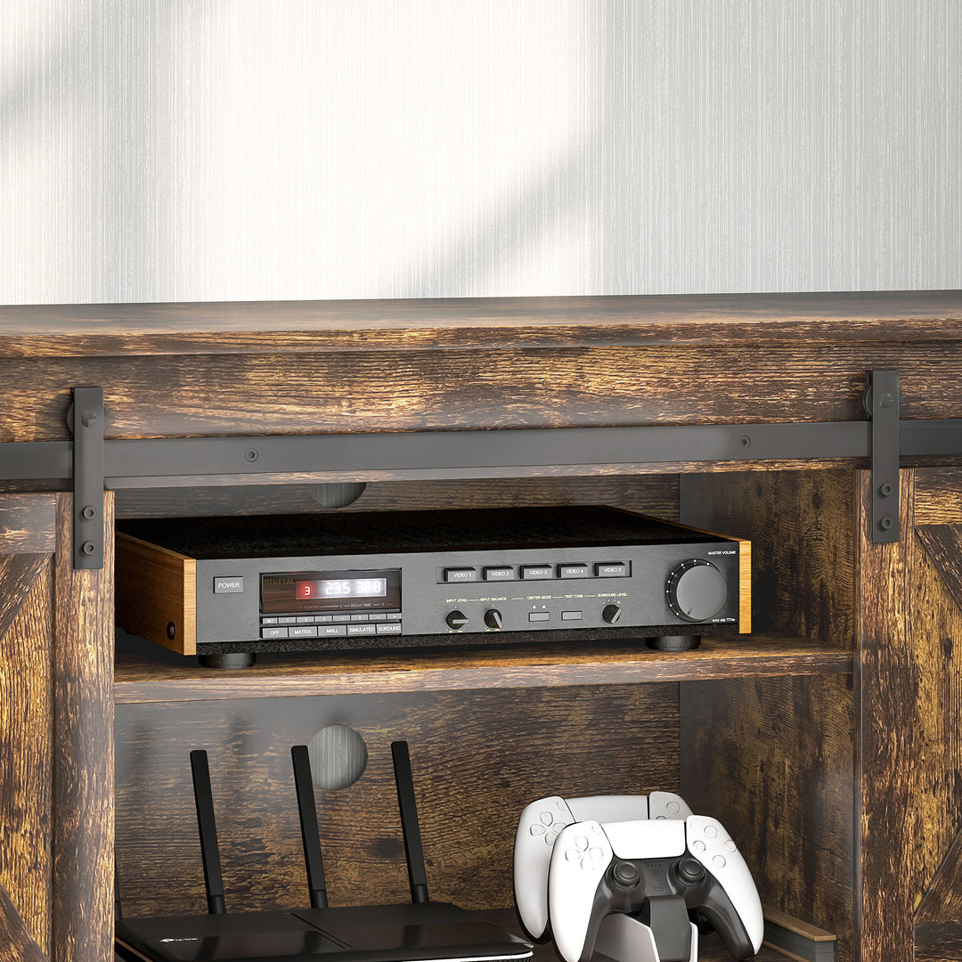 TV-lavbord, industrielt design, til 60" TV, 6 rum, 2 skydelåger, brun/sort