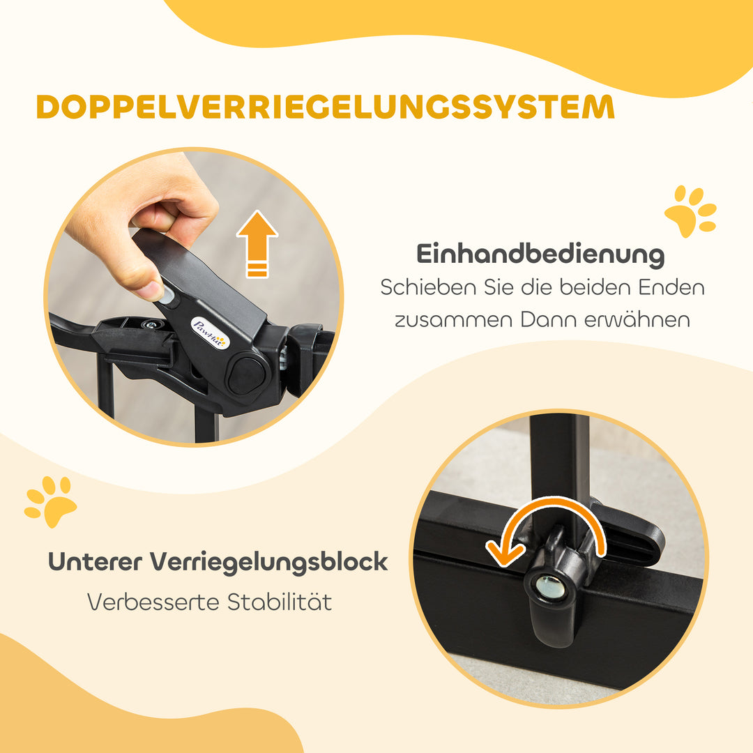 Hundegitter, dobbelt låsemekanisme, selvlukkende dør, 104 cm høj, stål, sort