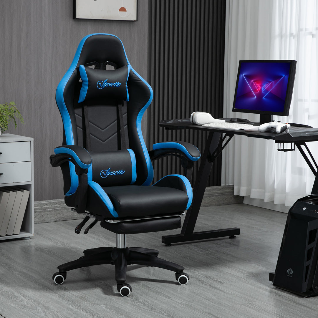 Kontorstol, gamingstol, 1 nakkestøtte, 1 lændestøtte, blå + sort