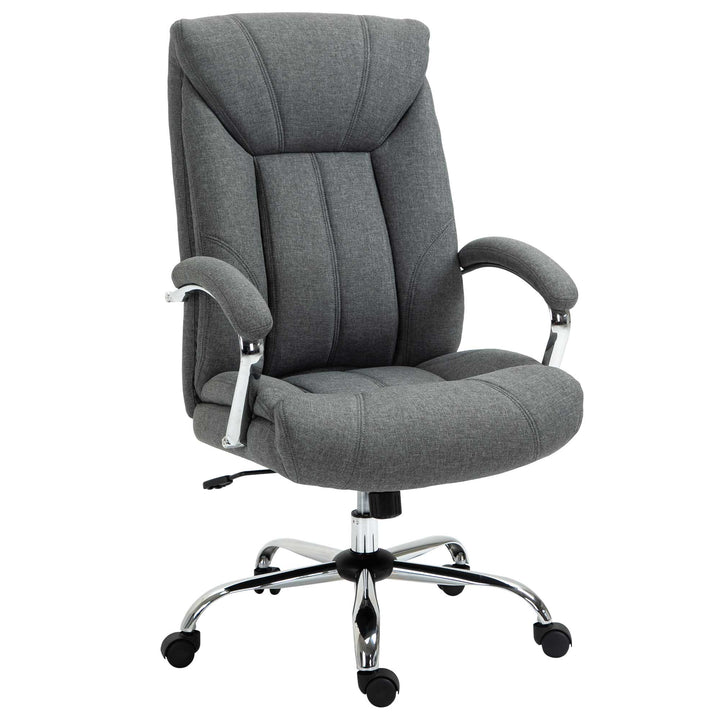 Kontorstol med gyngefunktion, ergonomisk stol med polstrede armlæn og nakkestøtte, højdejusterbar kontorstol, drejestol med ryglæn, nylon grå, 65 x 78 x 110-118 cm
