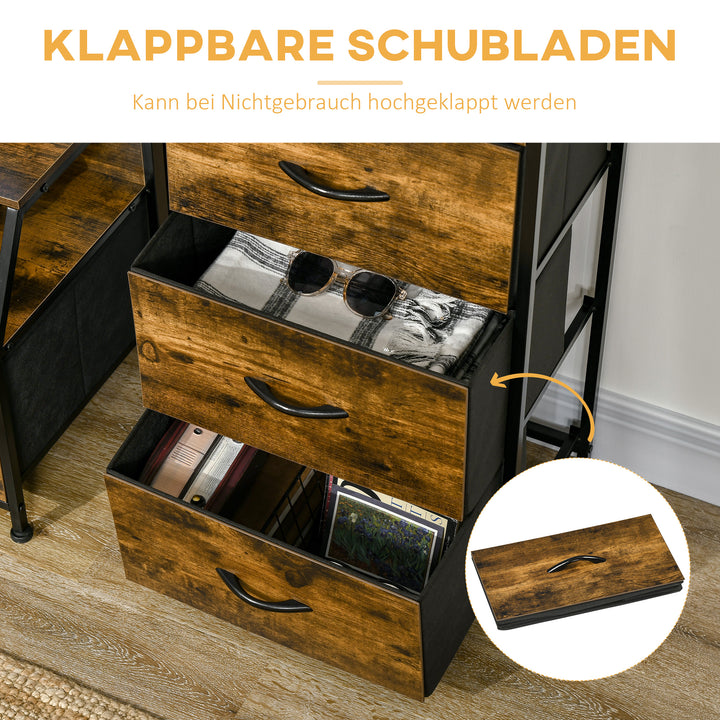 Opbevaringsskab med stofskuffer og mdf-hylder og stålramme, brun