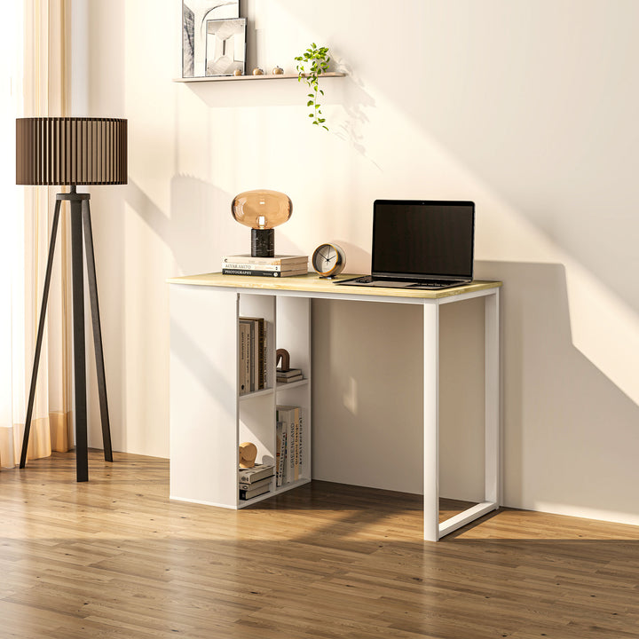 Kompakt computerbord, moderne skrivebord med opbevaringsrum, til små rum, 100 x 54 x 75 cm, hvid
