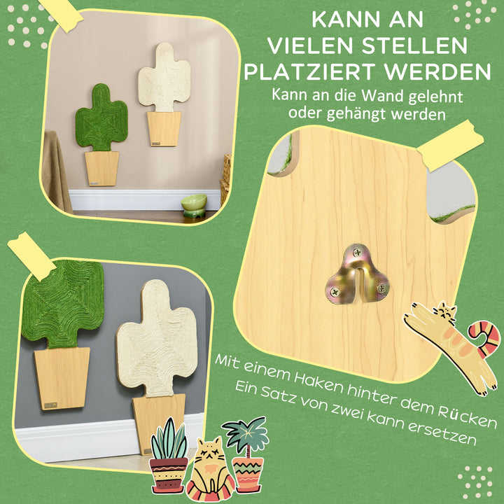 Sæt med 2 kradsetræer, kaktusdesign, vægmonteret, 30 cm x 60 cm, eg + hvid + grøn