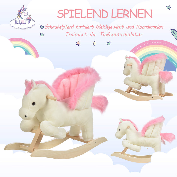 Børne gyngehest baby gyngehest med dyrelyde legetøjshåndtag til 18-36 måneder plys hvid+pink 70 x 28 x 57 cm