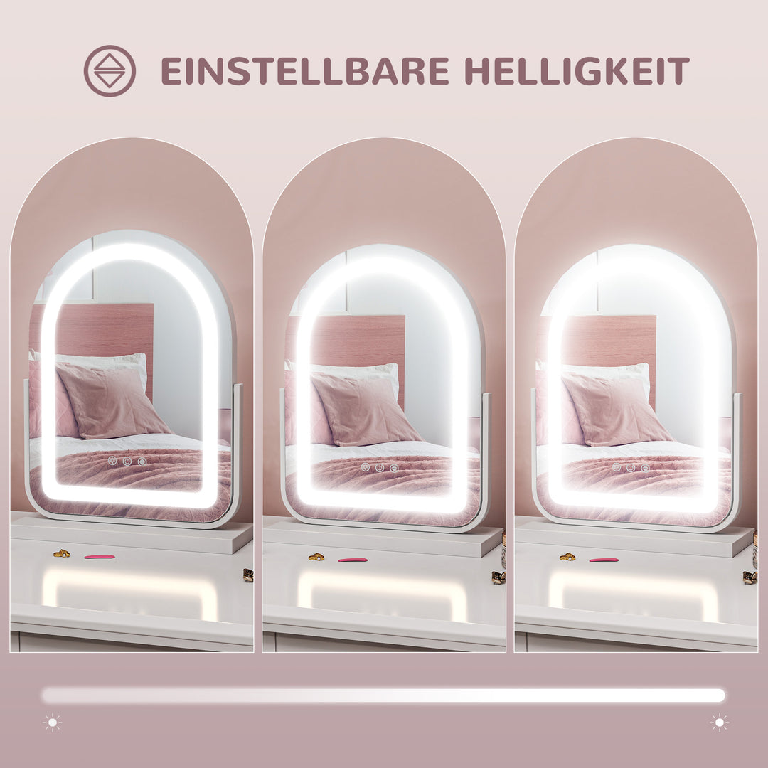 Kosmetikspejl med led-belysning, 3 lystemperaturer, drejelig, touch-betjening, hvid
