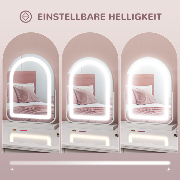 Kosmetikspejl med led-belysning, 3 lystemperaturer, drejelig, touch-betjening, hvid