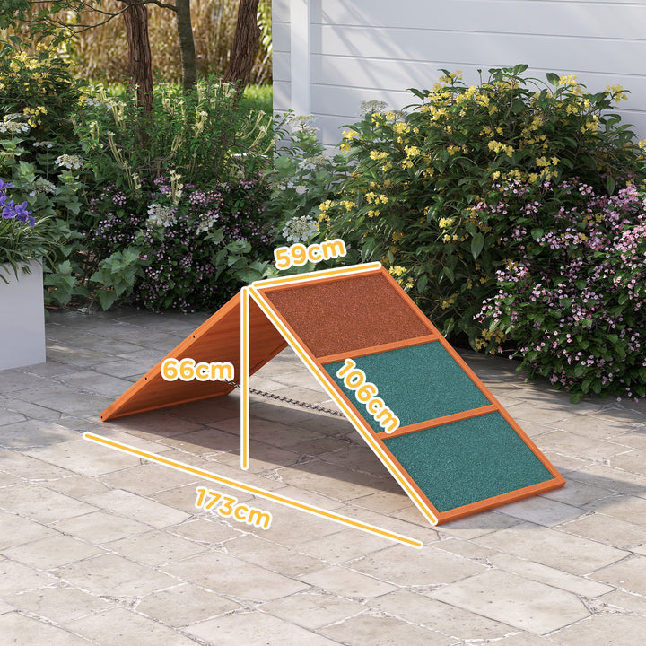 Agility hunderampe, sammenklappelig, justerbar højde, skridsikker, grantræ, op til 40 kg, 173 x 59 x 66 cm, orange/grøn