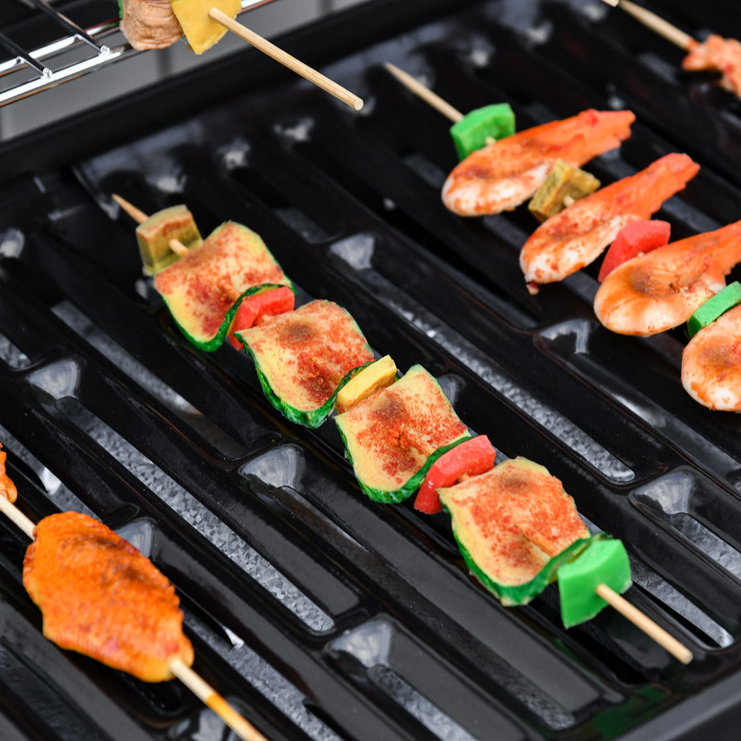Gasgrill med 7 brændere, inklusive termometer, BBQ-grill, bærbar grill, sort