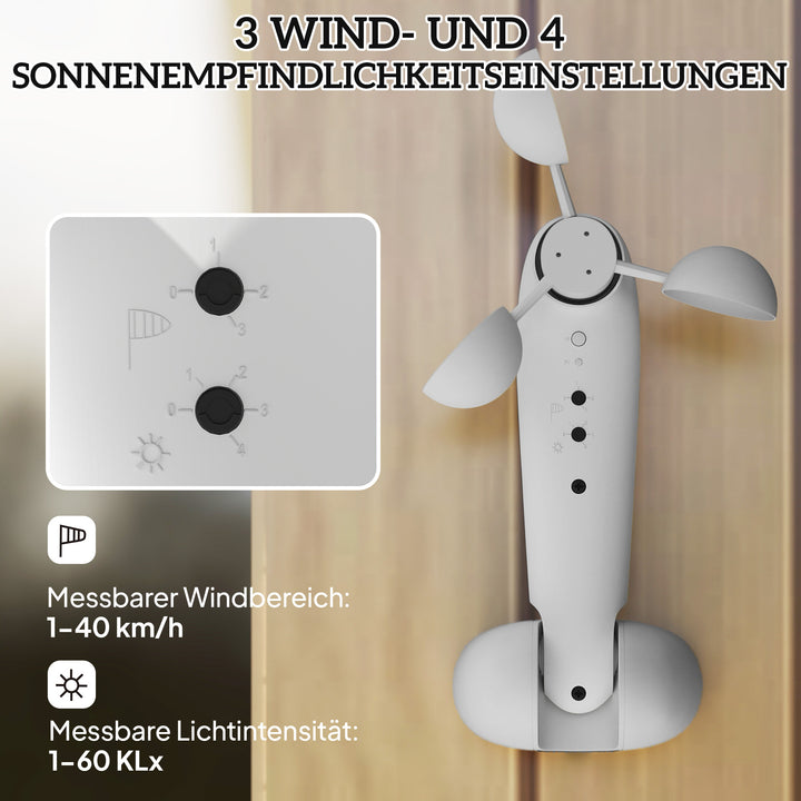 Solsensor elektrisk vindsensor vejrstation udendørs sensor vindmonitor 22 x 11 x 9 cm hvid