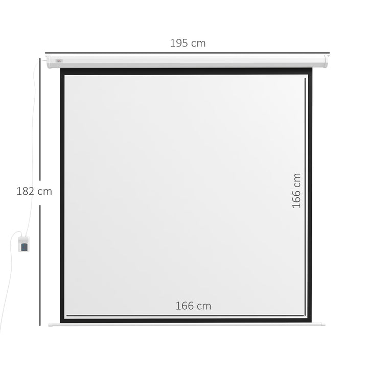 Projektorlærred, 1:1 format, fjernbetjening, 172 x 172 cm (96 tommer), hvid