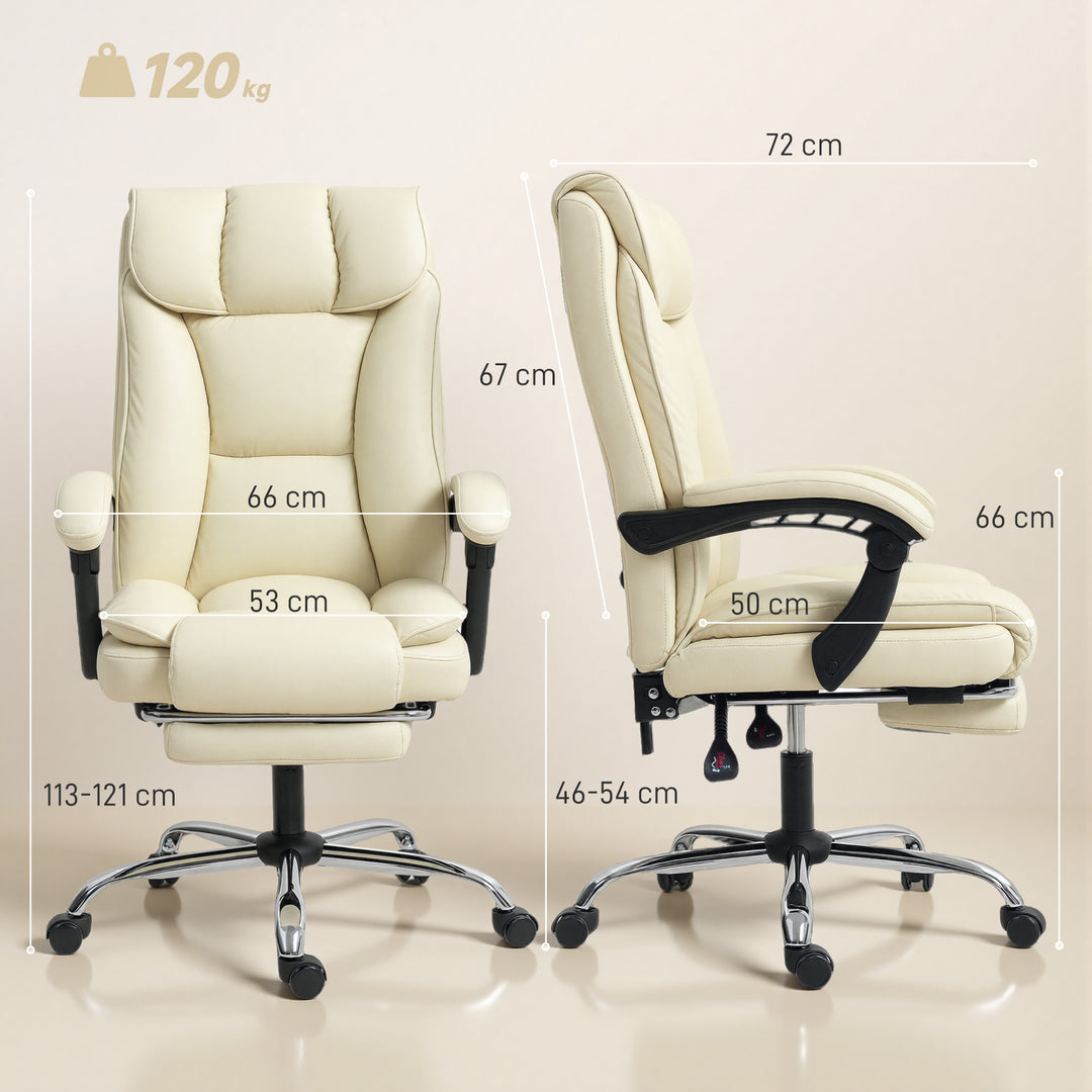 Ergonomisk kontorstol med fodstøtte, kunstlæderbetræk, hjul, drejelig, metal, beige+sort