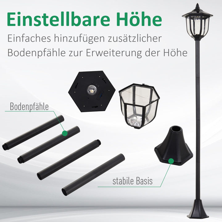 Solar led havelanterne, plastiklanterne, udendørslampe til indendørs og udendørs brug, 177 cm høj, havelampe, 30/60 lumen, til havealtandekoration, sort