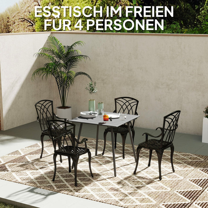 Havebord, udendørs spisebord til 4 personer, stålramme, let at rengøre, rustbestandig, 80 x 80 x 74 cm, grå