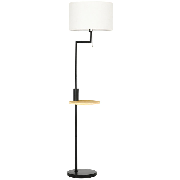 Gulvlampe med hylde, gulvlampe, kædetalje, e 27, 40 w, bambus, natur + sort