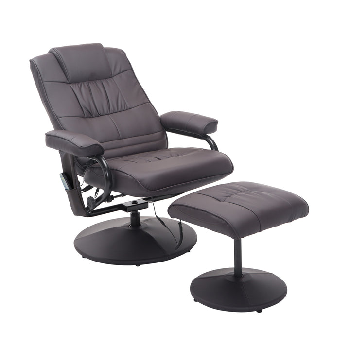 Massagestol med lænestol, inklusive fodskammel, 10 vibrationspunkter, 1 fjernbetjening; 77 cm x 84 cm x 95 cm, brun