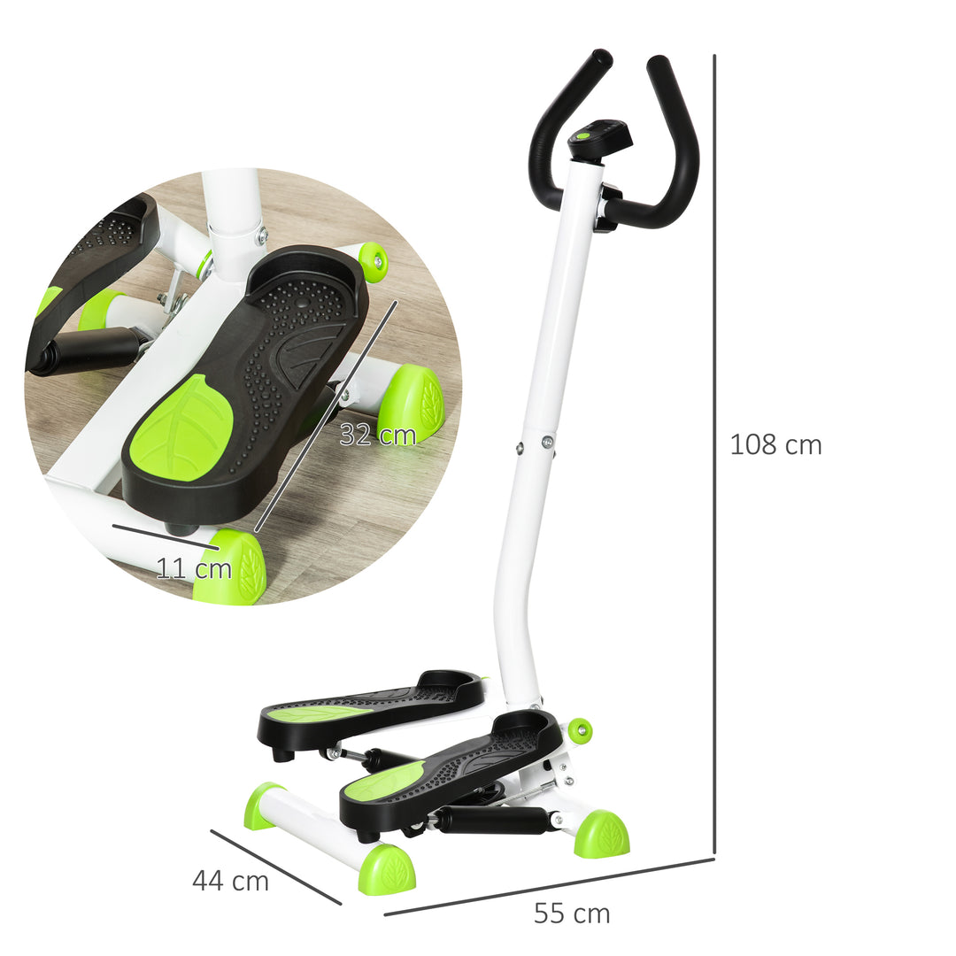 Stepper fitnessudstyr, lcd-skærm, skridsikre pedaler, stål og abs, 55 x 44 x 108 cm, grøn + sort