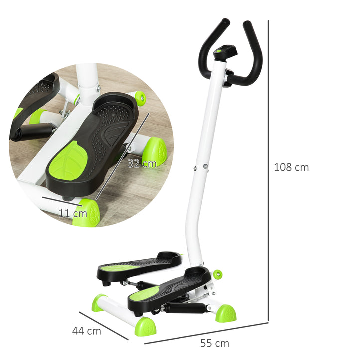 Stepper fitnessudstyr, lcd-skærm, skridsikre pedaler, stål og abs, 55 x 44 x 108 cm, grøn + sort