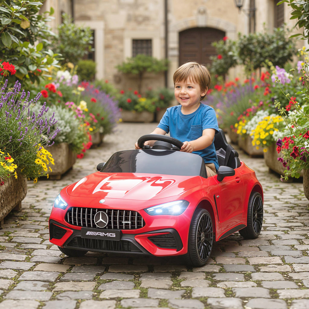 Børne elbil, Mercedes design, 12V motor, fjernbetjening, LED-lys, musik, til børn i alderen 3-6 år, rød